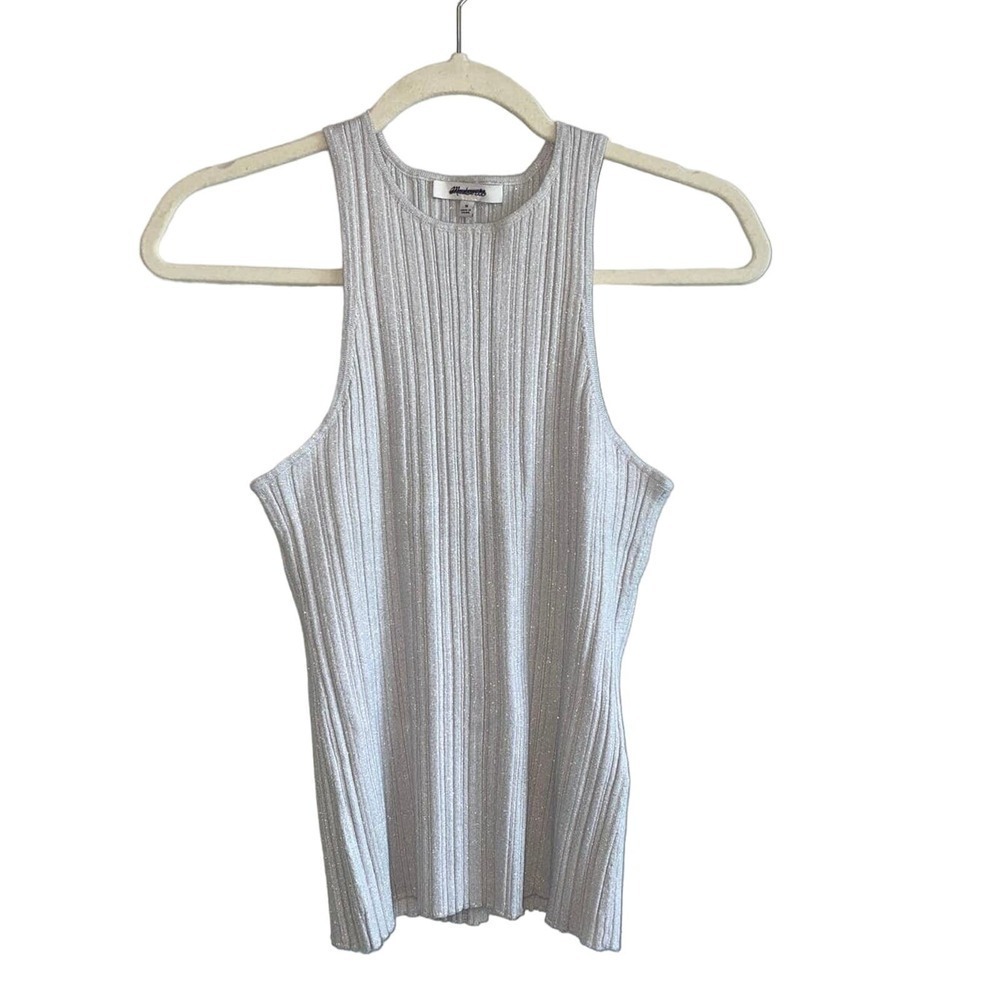 NWT Madewell The Signature Shimmer Knit Cutaway Sweater Tank Gray Size Small - Picture 2 of 5